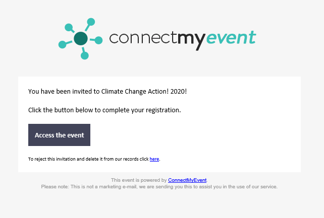 a Connect My Event email invitation